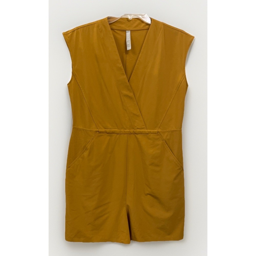 Athleta Marlow Drawstring V-Neck Short Sleeve Romper- Tuscan Gold Size XS